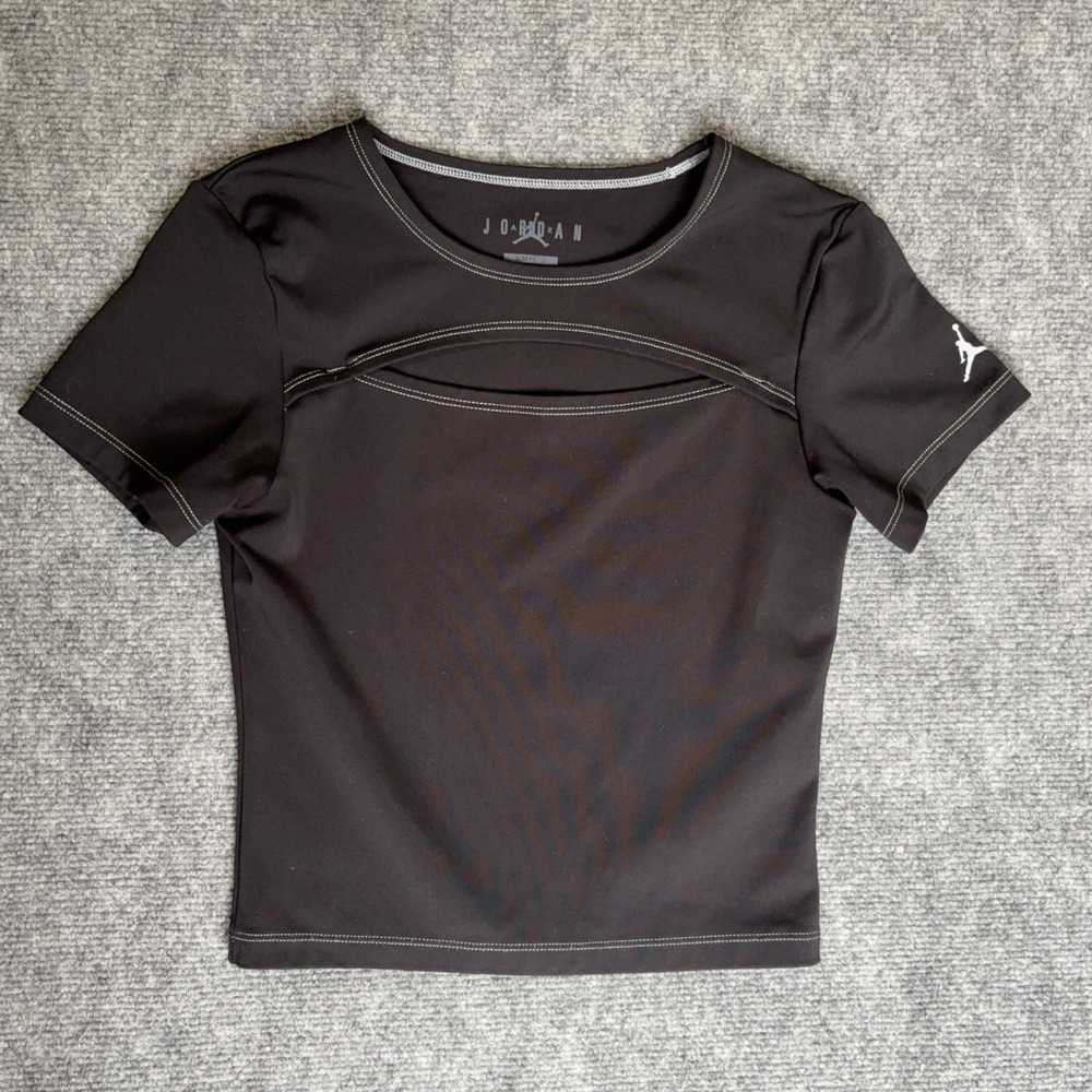 Nike Air Jordan Womens XS Black Dri-FIT Keyhole Athletic Top Slim Fit Training